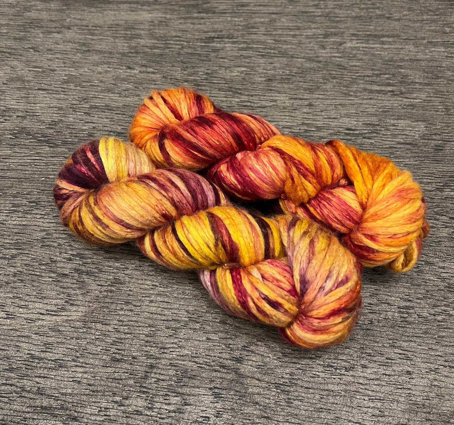 HEARTS ABLAZE - Orange Red Yellow Burgundy Super Bulky 100g