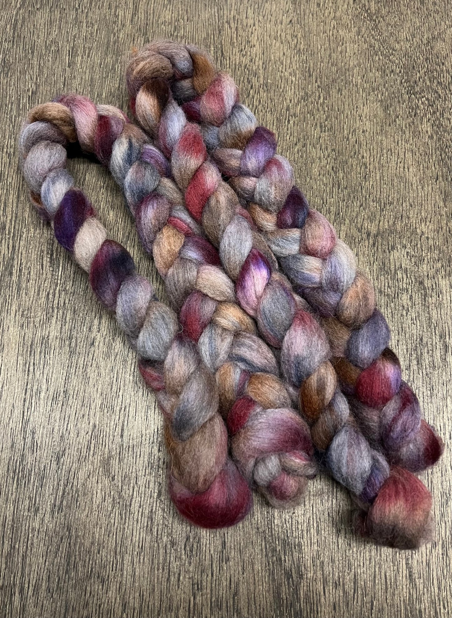 BURGUNDY, PURPLE, GREY Hand Dyed Spinning Fibre Corriedale Cross Roving Non Superwash