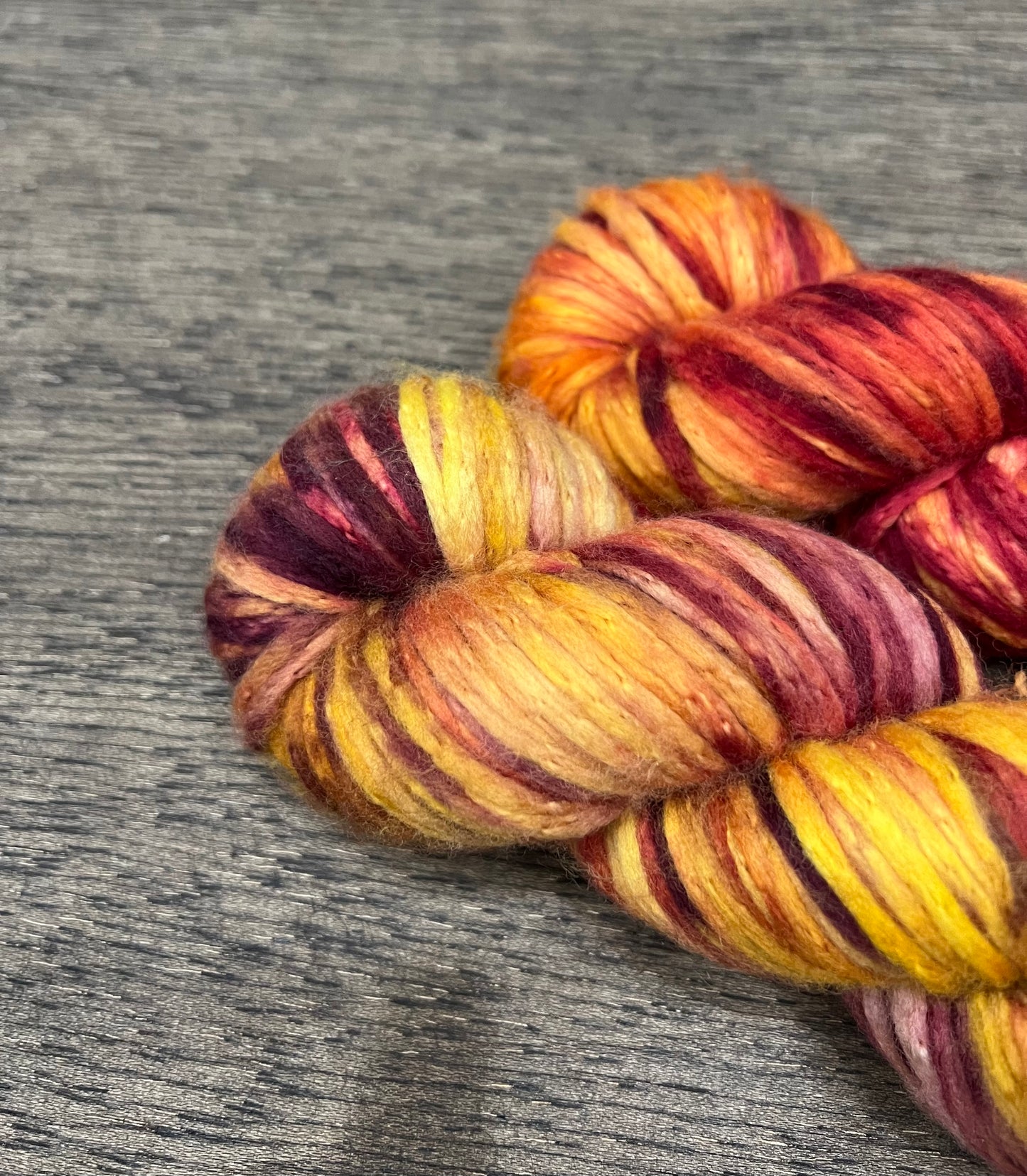 HEARTS ABLAZE - Orange Red Yellow Burgundy Super Bulky 100g