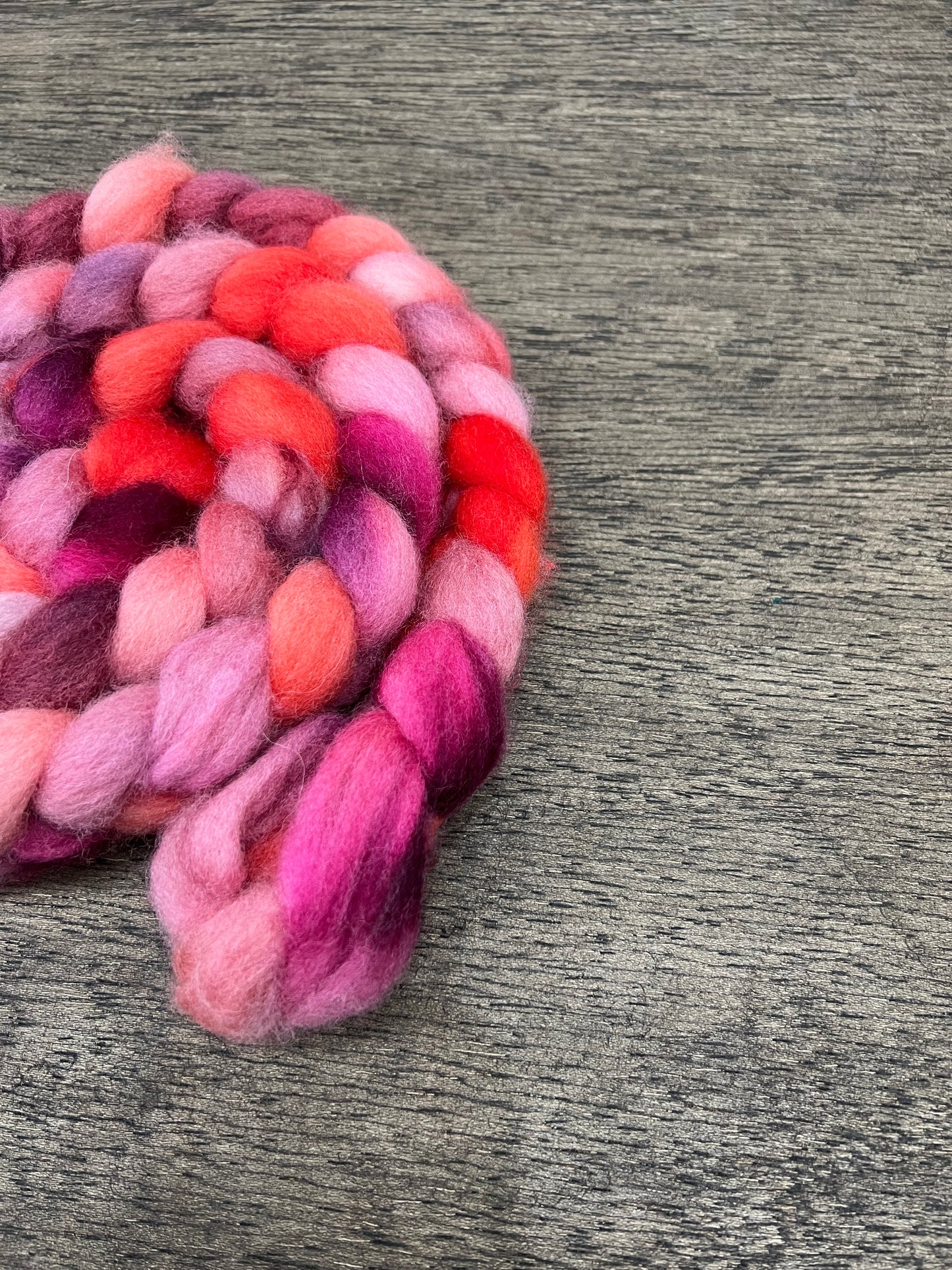 PINKS Hand Dyed Spinning Fibre Corriedale Top Non Supwrwash