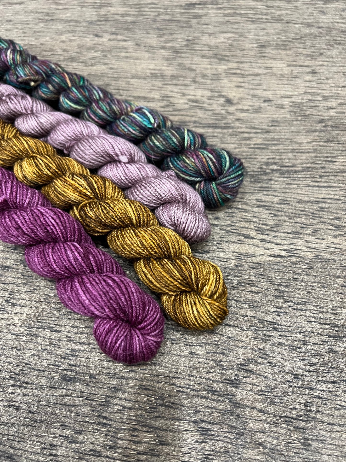 Mystery Knit A Long Mini Skein Set for Gnomes, Hand Dyed Mini Skein Yarn Kit SW Merino Fingering Weight Gift for Knitters
