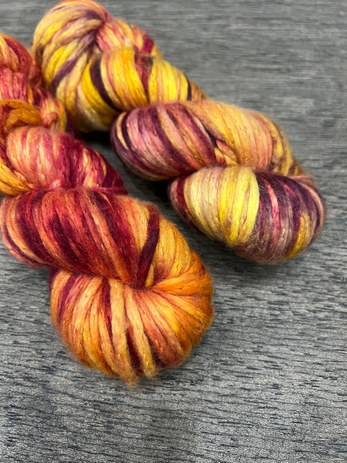 HEARTS ABLAZE - Orange Red Yellow Burgundy Super Bulky 100g