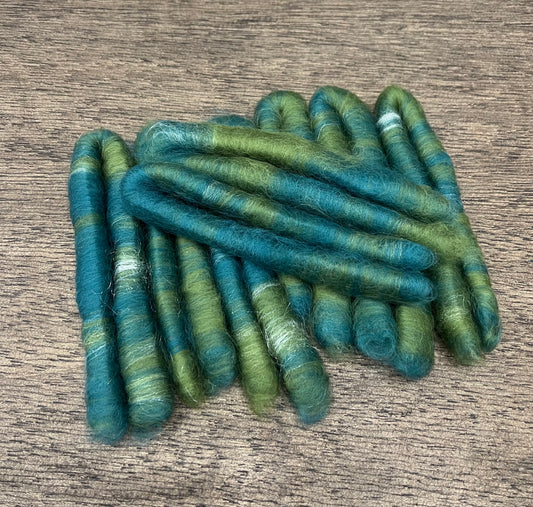 Rolag Set Hand Dyed Spinning Fibre Greens Merino and Nylon Non Superwash