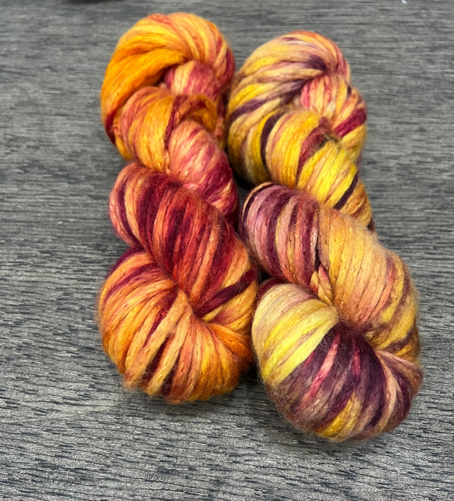 HEARTS ABLAZE - Orange Red Yellow Burgundy Super Bulky 100g