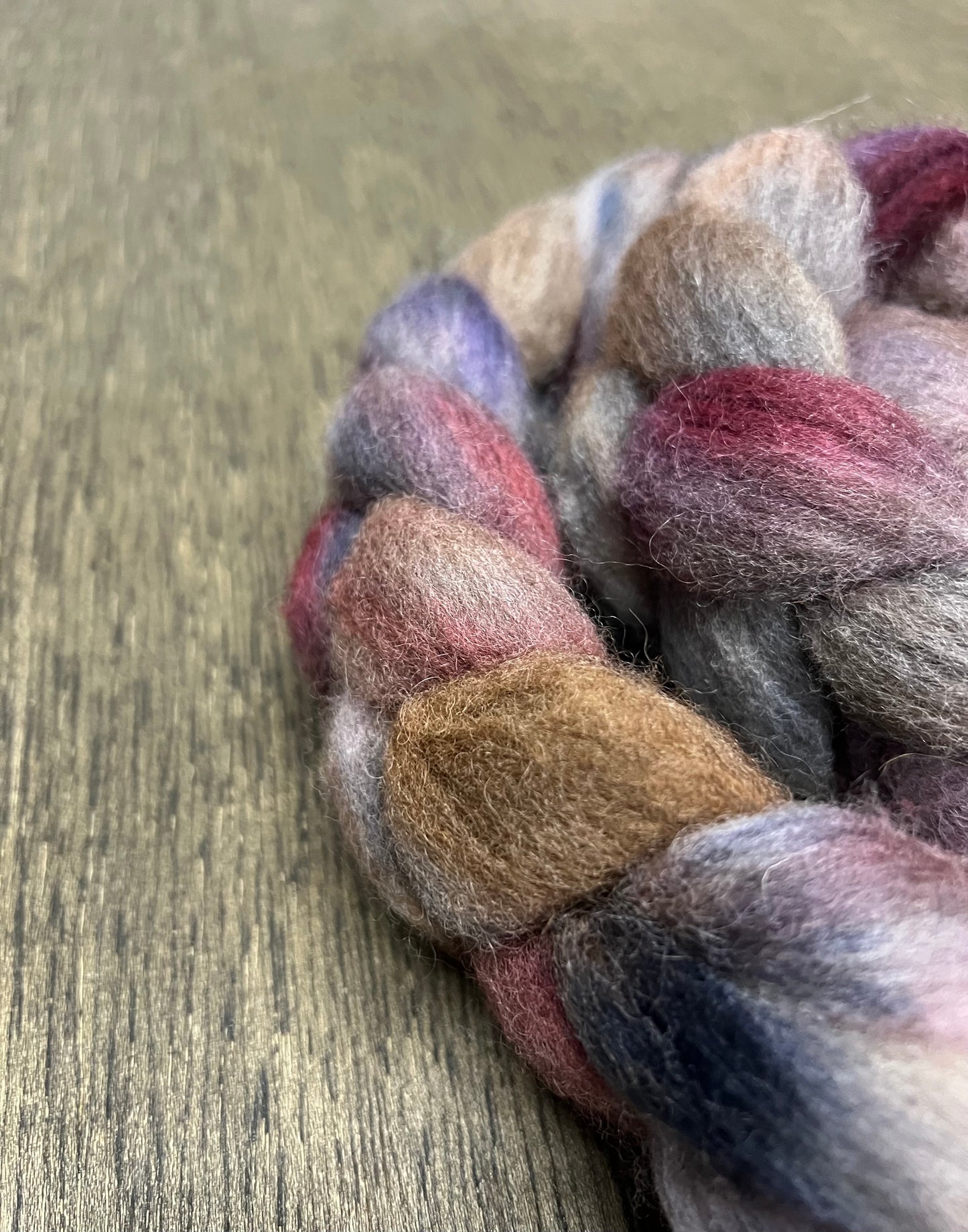 BURGUNDY, PURPLE, GREY Hand Dyed Spinning Fibre Corriedale Cross Roving Non Superwash