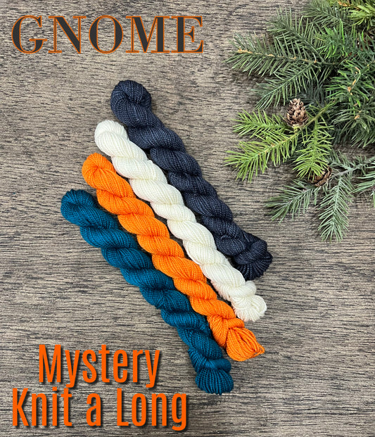 Mystery Knit A Long Mini Skein Set for Gnomes, Hand Dyed Mini Skein Yarn Kit SW Merino Fingering Weight Gift for Knitters