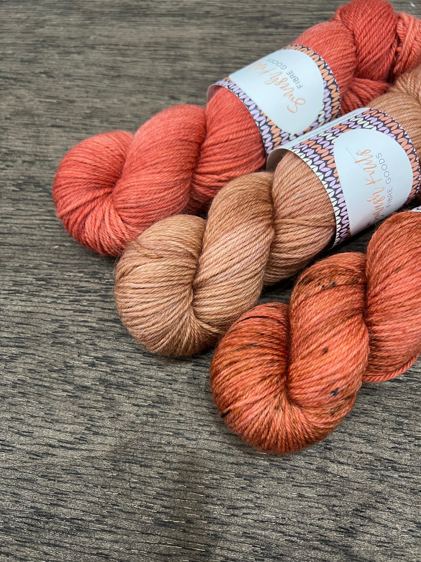 3 Skein DK Shawl Set - Copper Salmon Orange Browns