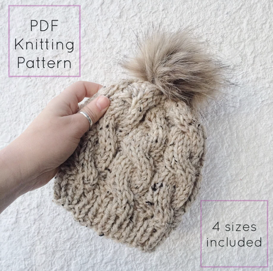 Instant Download Knitting Pattern Unisex Hat Pattern Kid Hat Pattern Adult Cozy Cables Easy Knit
