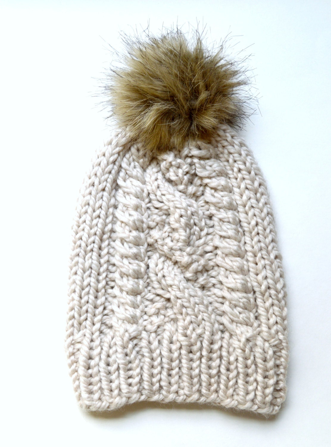 St Gabriel Pom Beanie Knitting Pattern: Cable Knit Hat (PDF Pattern)