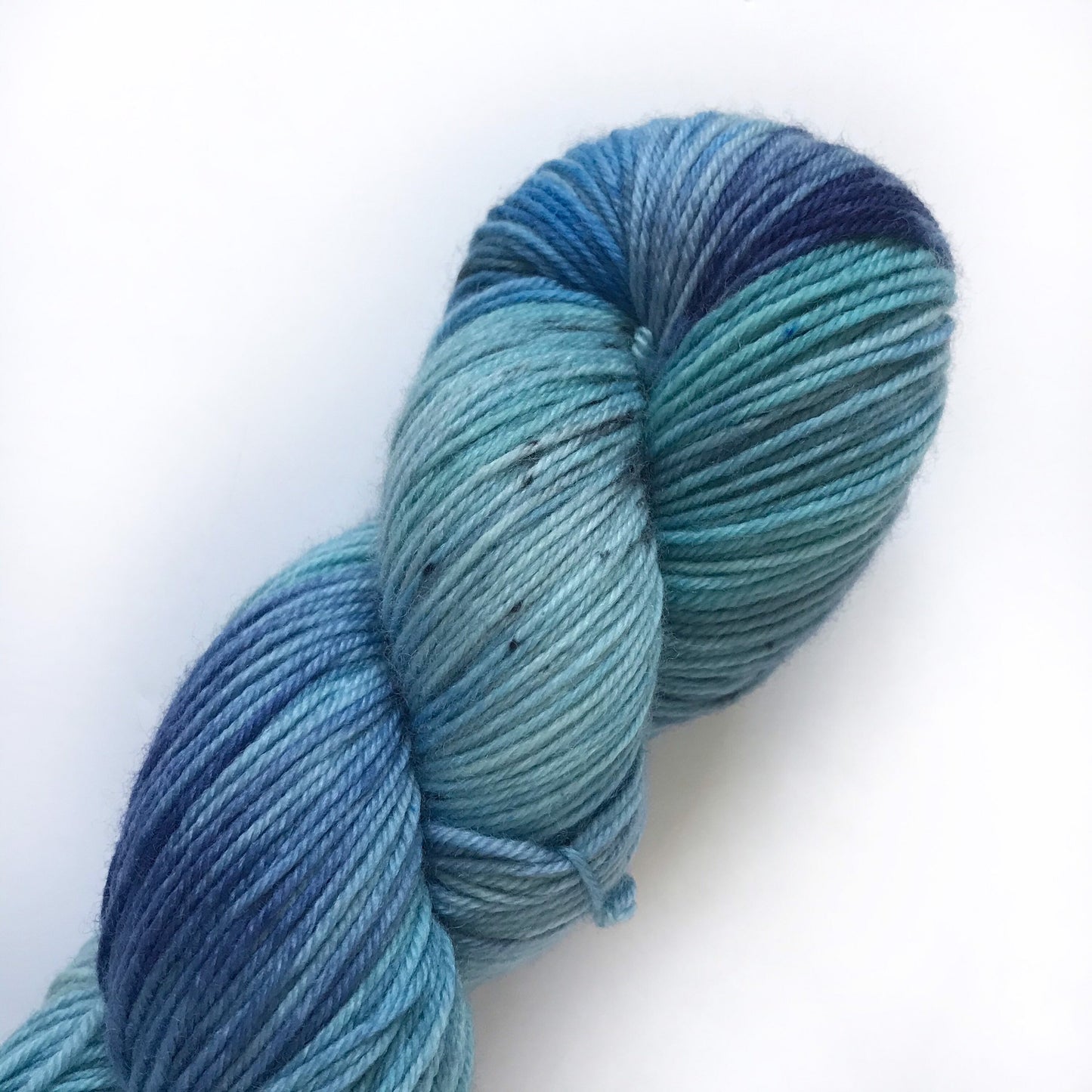 Hand Dyed Yarn “CASCADE” Blue Black Turquoise Speckled SW Merino DK Sock Yarn, Ready to Ship 100g 250 yards