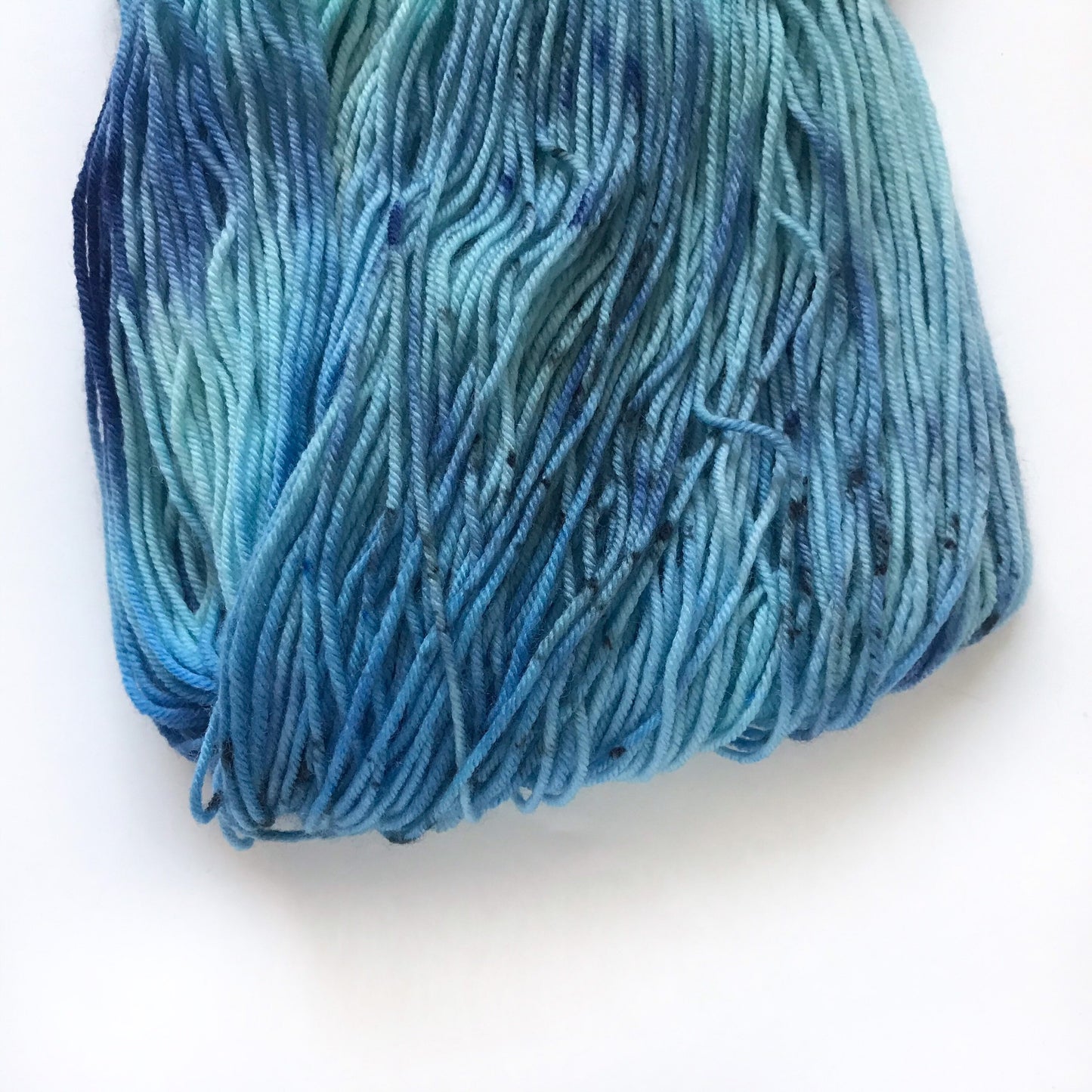 Hand Dyed Yarn “CASCADE” Blue Black Turquoise Speckled SW Merino DK Sock Yarn, Ready to Ship 100g 250 yards