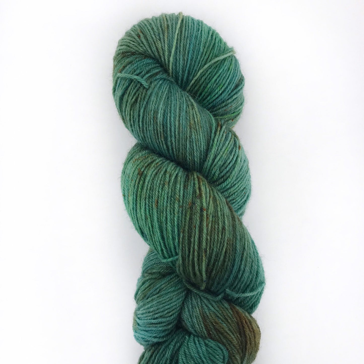 Hand Dyed Yarn “MONSTERA” Greens Brown Speckled SW Deluxe Merino Fingering Sock Yarn, Ready to Ship 100g 437 yards