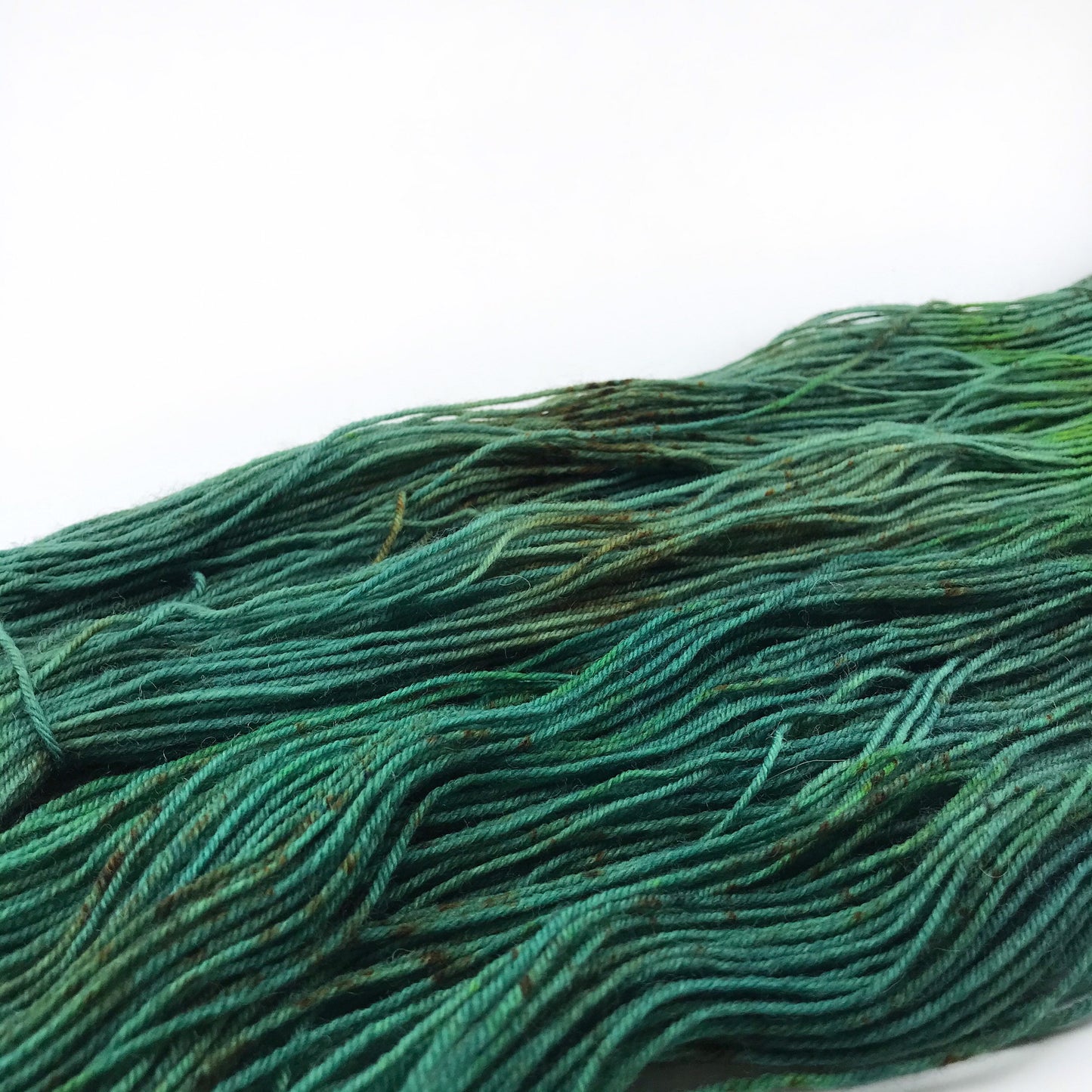 Hand Dyed Yarn “MONSTERA” Greens Brown Speckled SW Deluxe Merino Fingering Sock Yarn, Ready to Ship 100g 437 yards