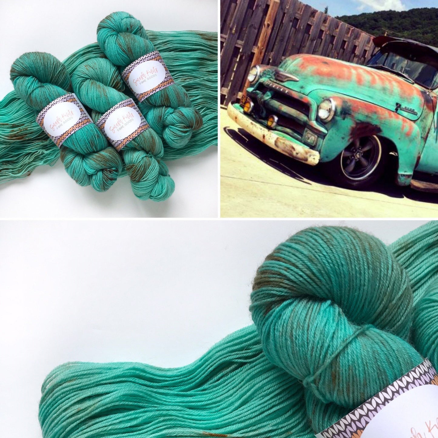 Hand Dyed Yarn “TARNISHED TURQUOISE ” Green Blue Bronze Aqua Speckled Superwash Merino Fingering Weight