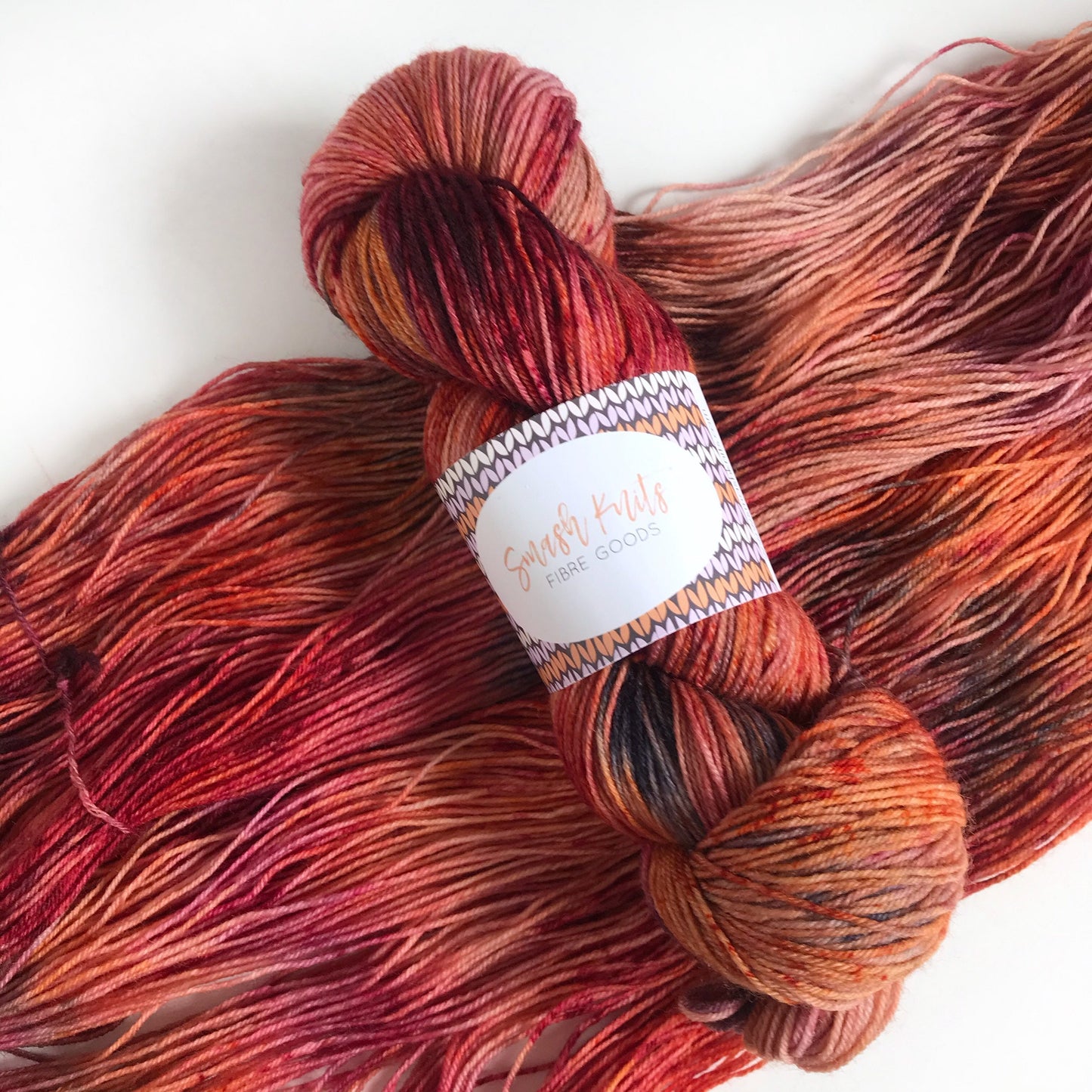 Hand Dyed Yarn “CRUNCHING LEAVES” Burgundy Orange Navy Cream SW Merino Fingering Sock Yarn, Ready to Ship 100g 437 yards