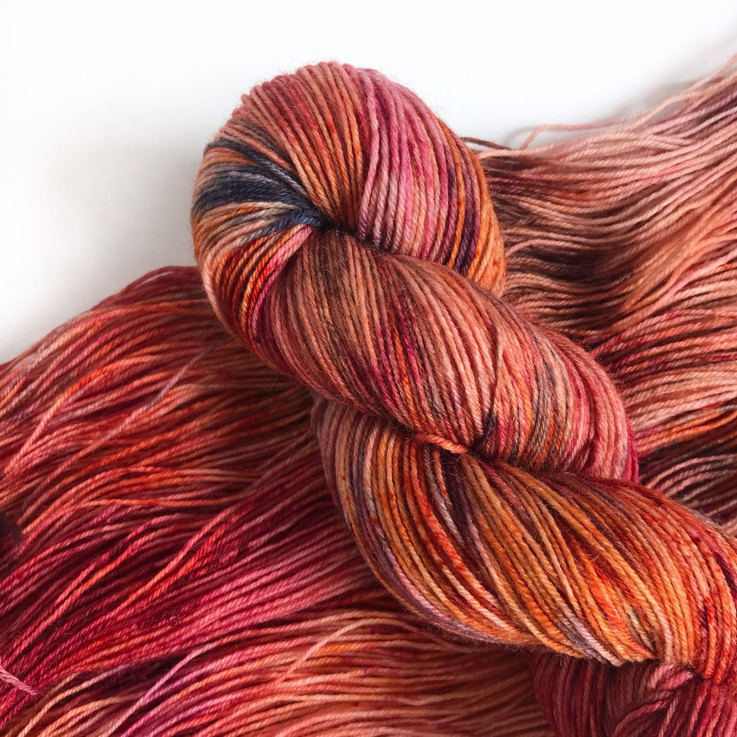 Hand Dyed Yarn “CRUNCHING LEAVES” Burgundy Orange Navy Cream SW Merino Fingering Sock Yarn, Ready to Ship 100g 437 yards