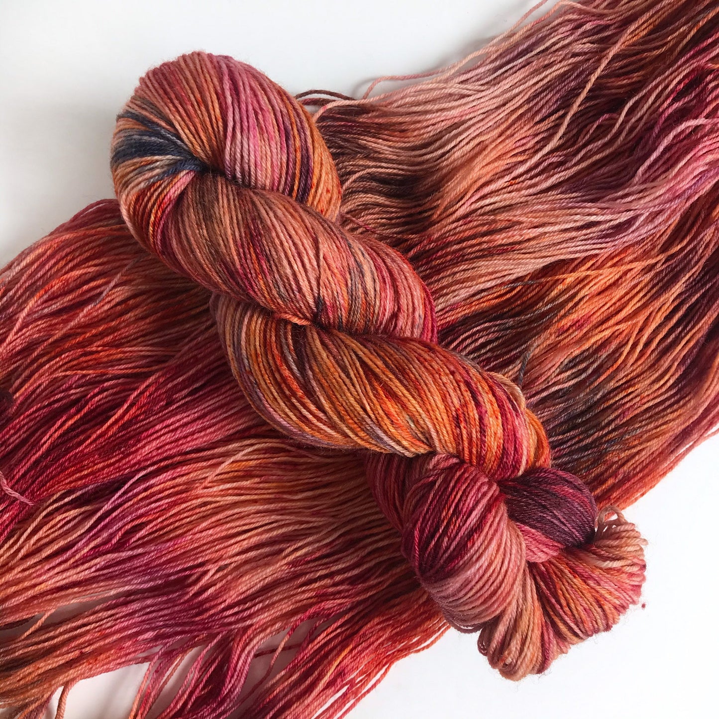 Hand Dyed Yarn “CRUNCHING LEAVES” Burgundy Orange Navy Cream SW Merino Fingering Sock Yarn, Ready to Ship 100g 437 yards
