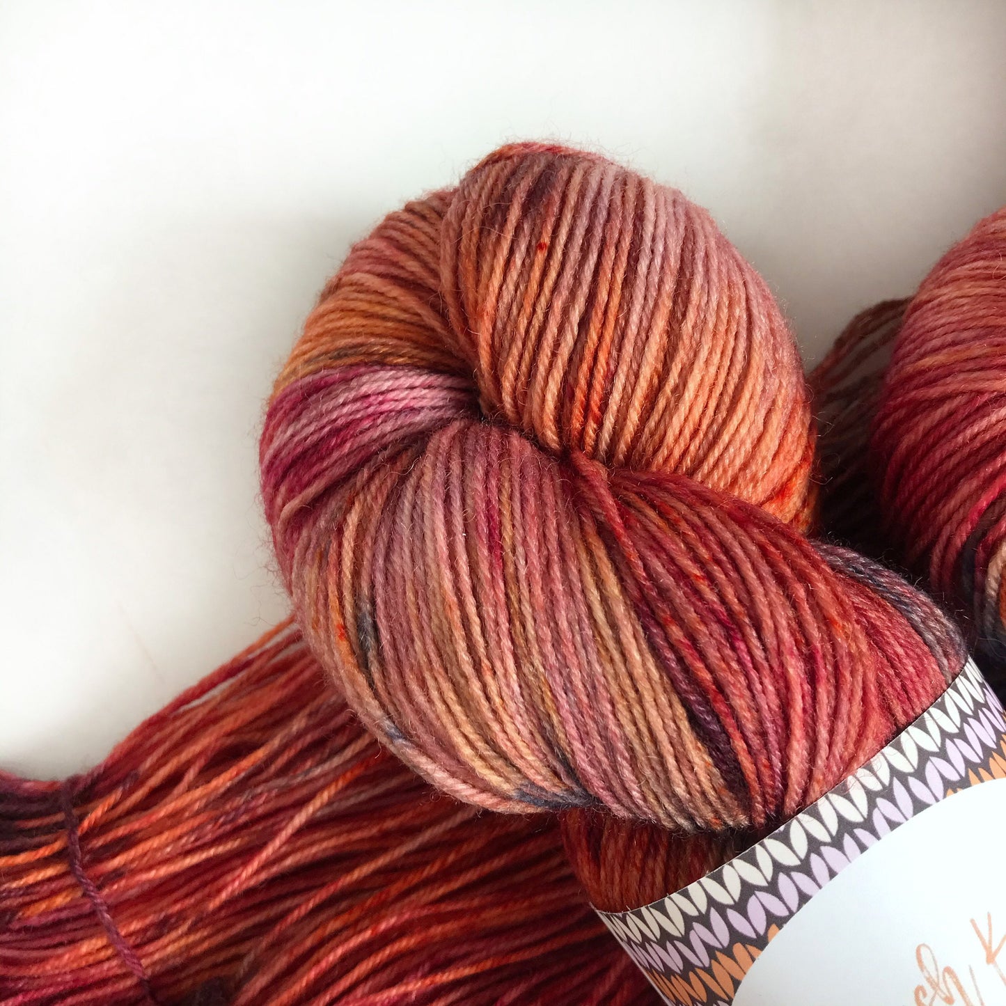 Hand Dyed Yarn “CRUNCHING LEAVES” Burgundy Orange Navy Cream SW Merino Fingering Sock Yarn, Ready to Ship 100g 437 yards