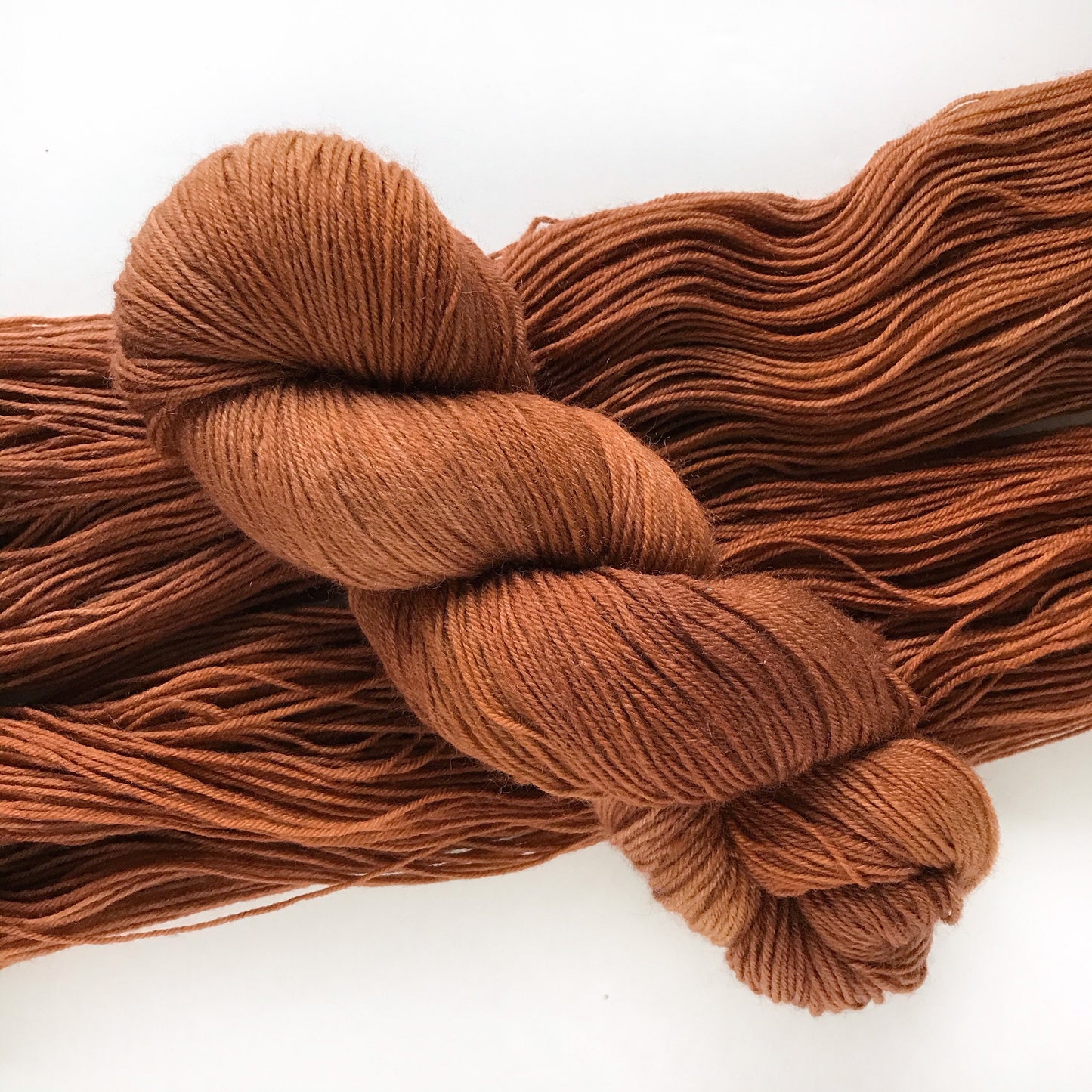 Hand Dyed Yarn “GINGER COOKIE” Brown Cinnamon Copper Orange-y Tonal Superwash Merino DK weight Yarn, Ready to Ship 100g 246 yards