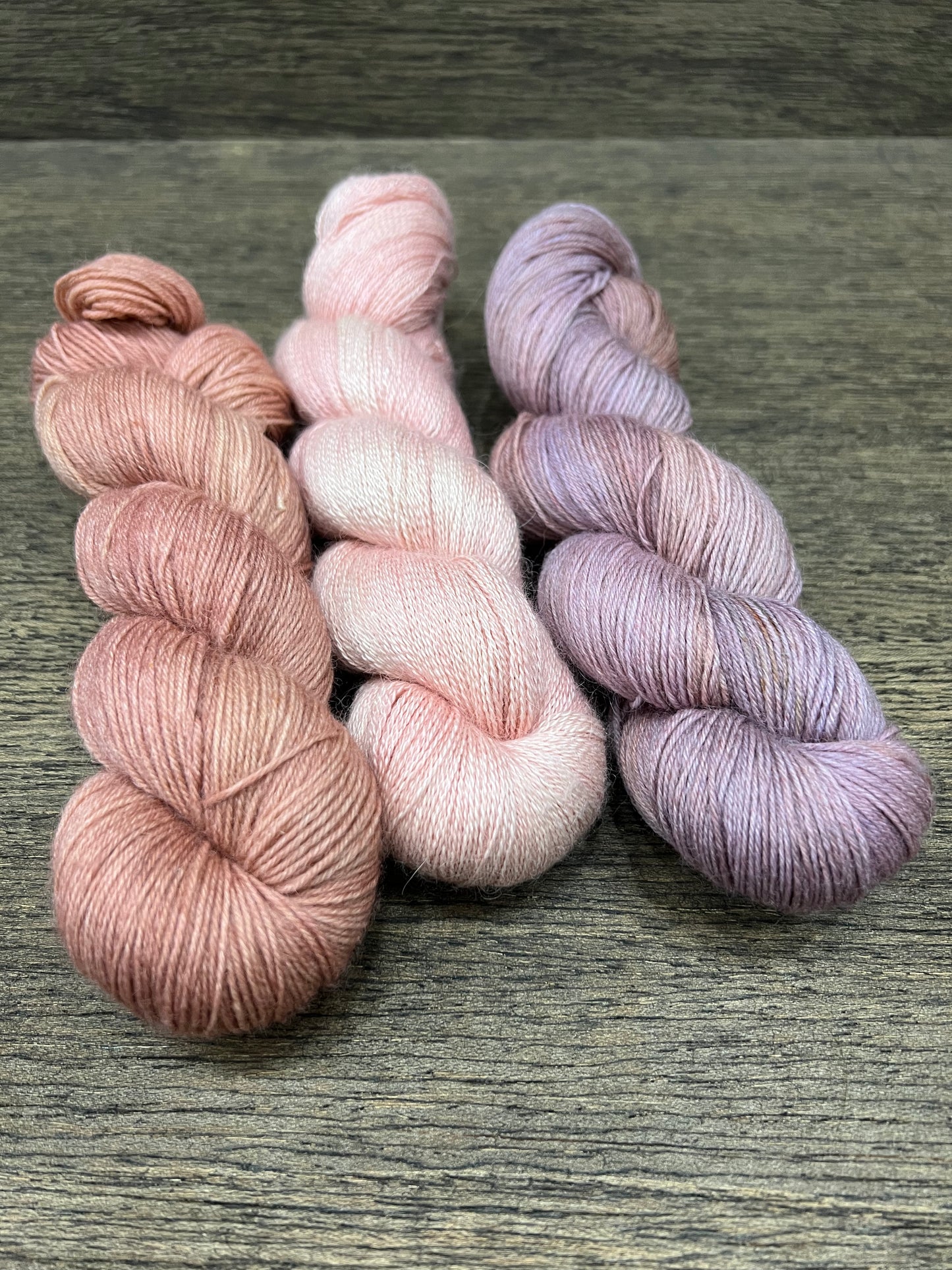 3 Skein Shawl Set -Peach Pink Soft Lace Romantic Colourways