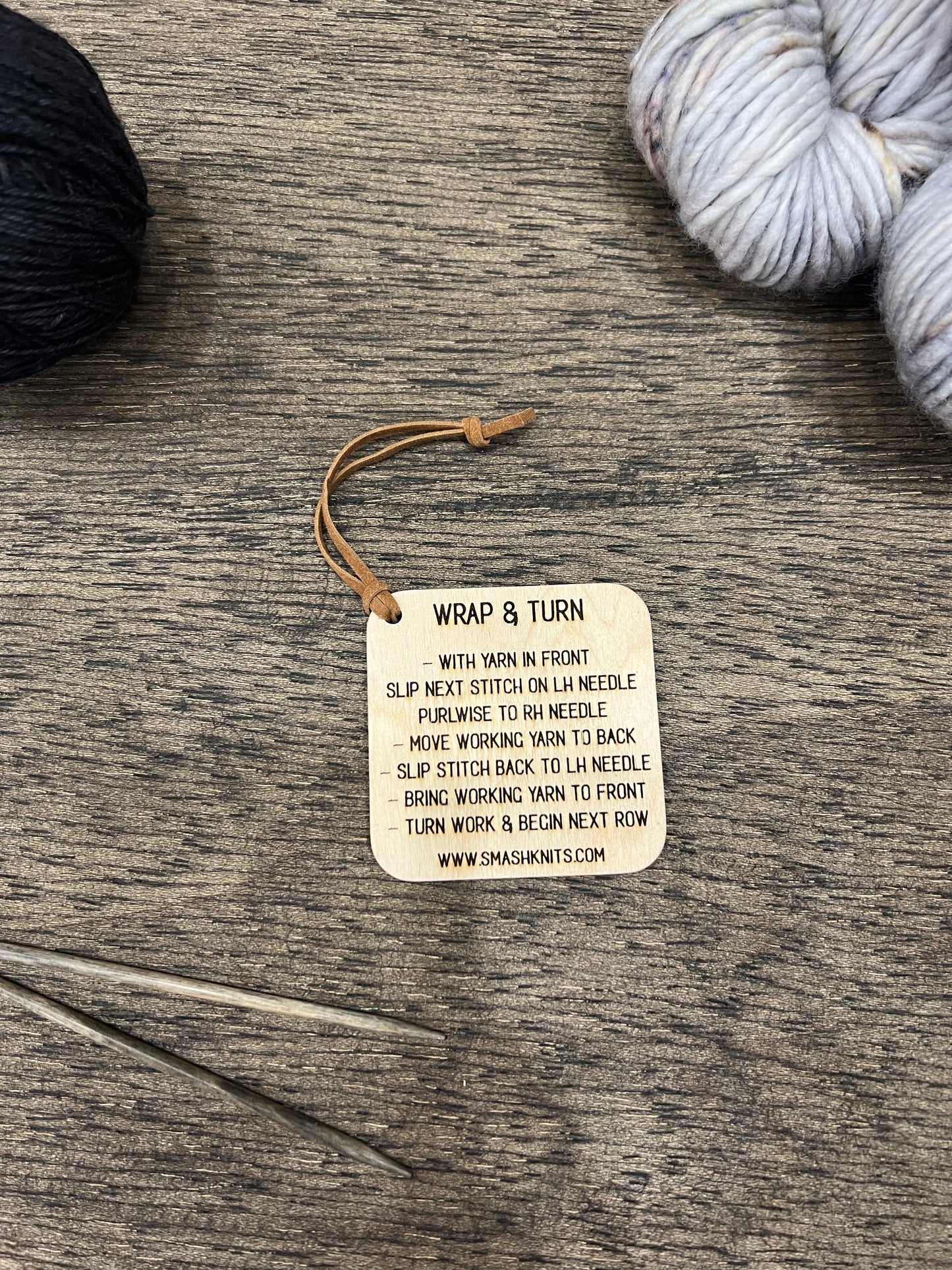 Wooden Knitter Reference Tool and Stitch Reminder Wrap & Turn