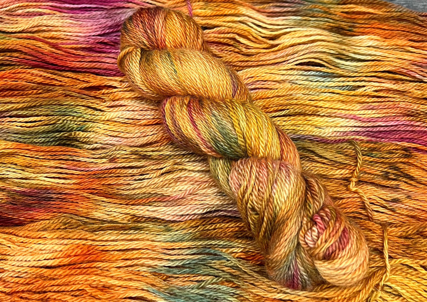 FRONDESENCE - Orange Burgundy Green Brown Rust BFL Superwash Worsted