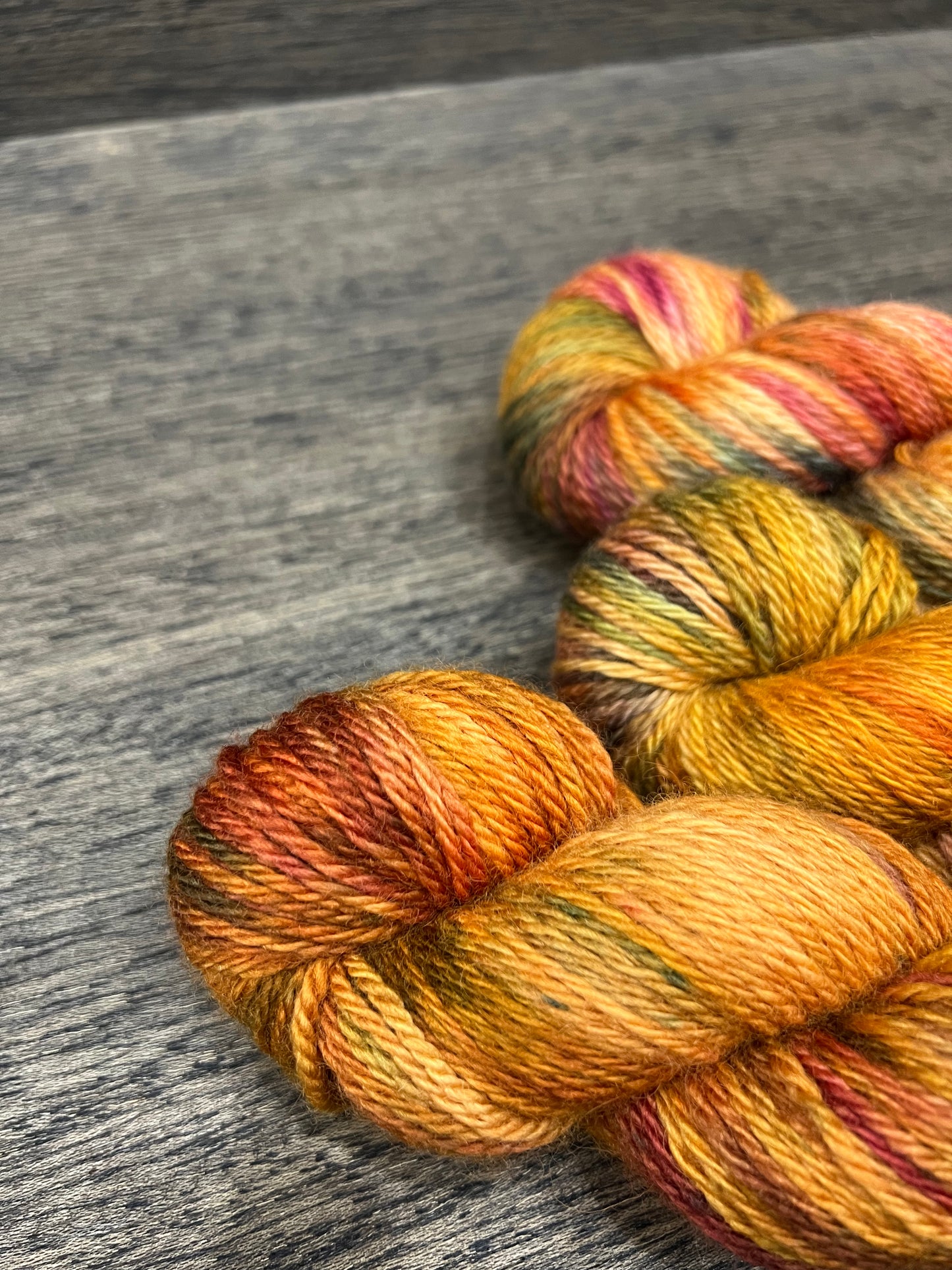 FRONDESENCE - Orange Burgundy Green Brown Rust BFL Superwash Worsted