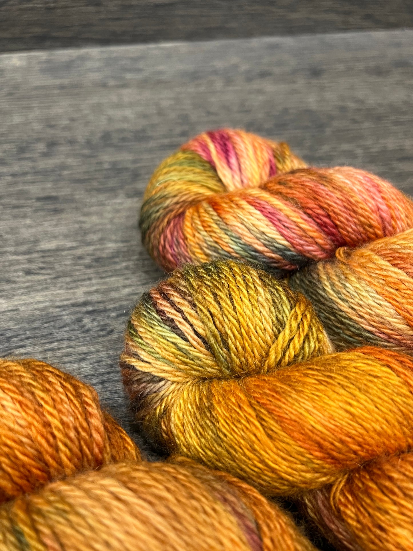 FRONDESENCE - Orange Burgundy Green Brown Rust BFL Superwash Worsted