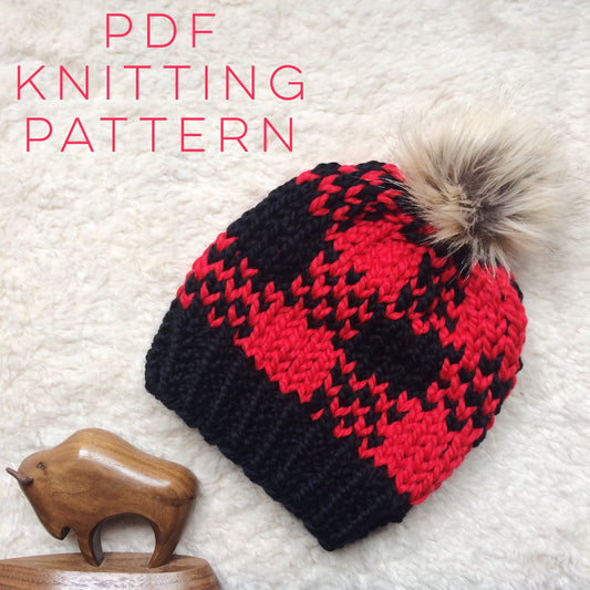 Instant Download Knitting Pattern Unisex Hat Pattern Kid Hat Pattern Adult Fair Isle Hat Pattern Checkered Hat Pattern Easy Knit Pattern