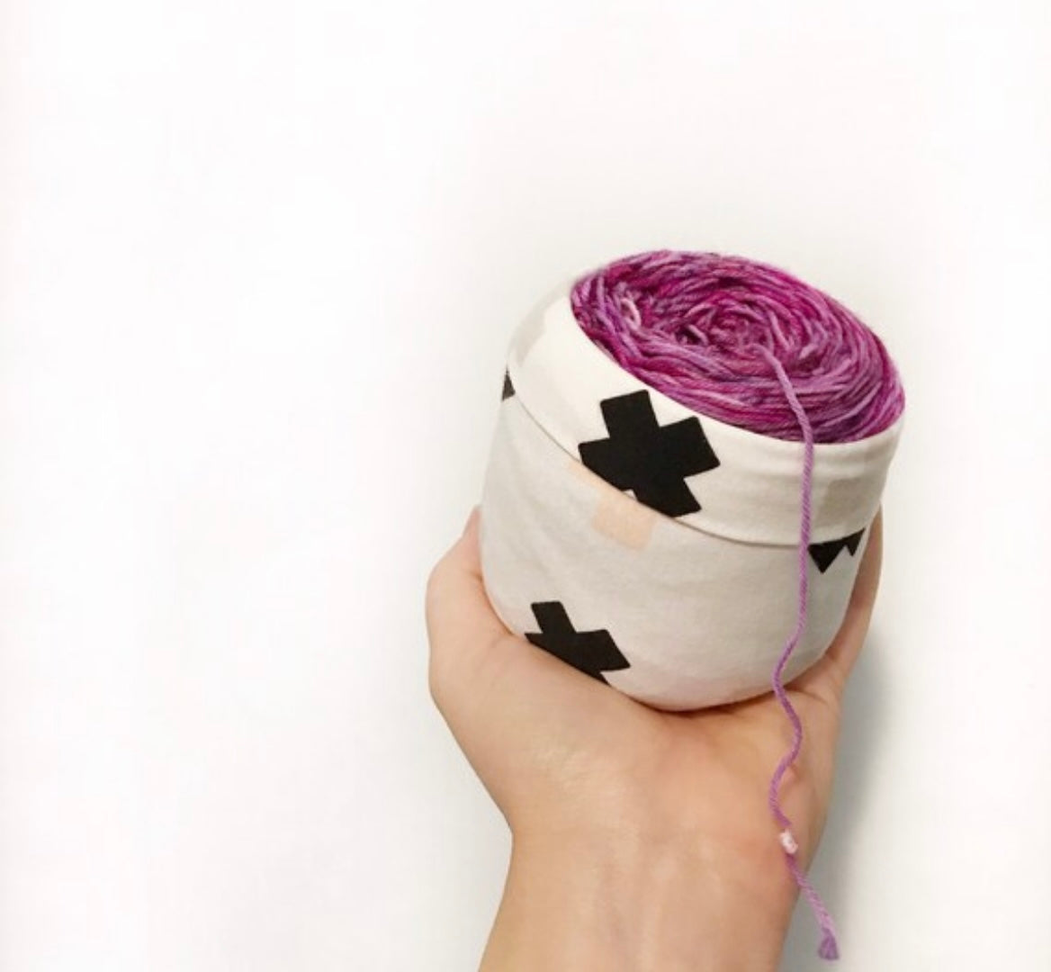 Yarn cake cozy, fabric yarn sleeve skein minder, fabric yarn bowl, yarn cake coat, cotton yarn sock cosy, fiber swap gift exchange notion