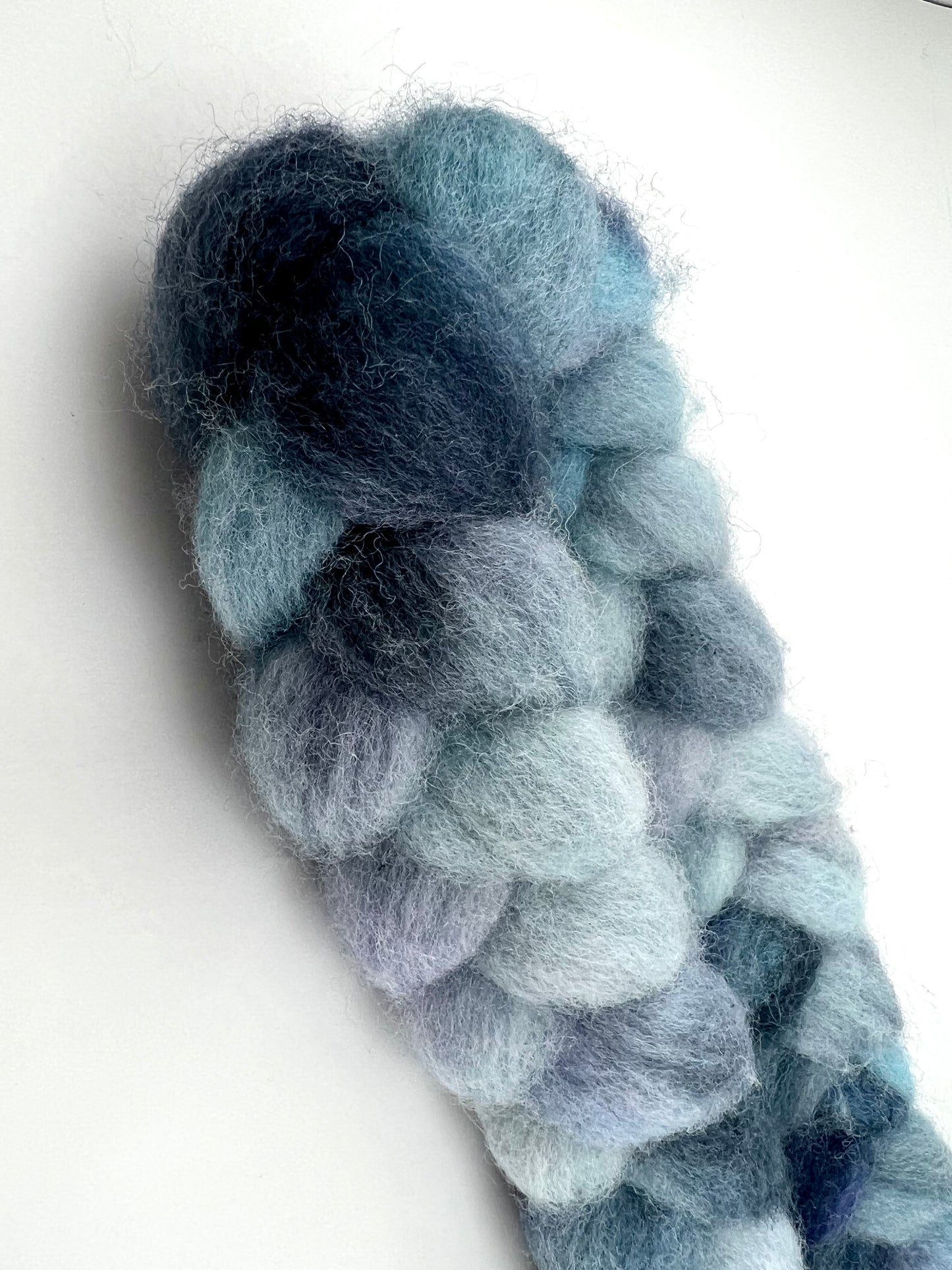 SNACK SIZE Hand Dyed Spinning Fibre Purple Blue Corriedale Top Non Superwash