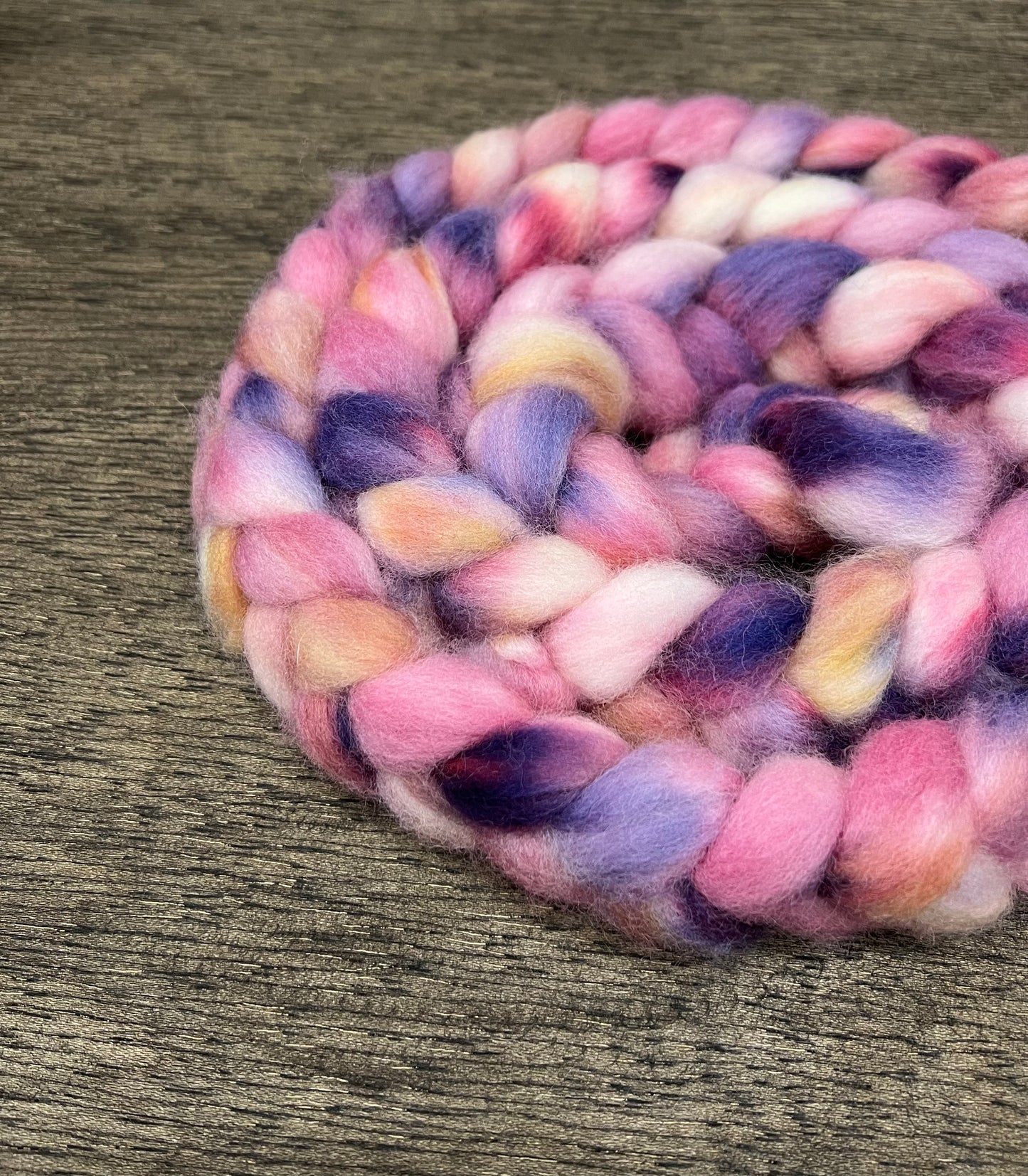 PINK PURPLE Hand Dyed Spinning Fibre Corriedale Top Non Supwrwash