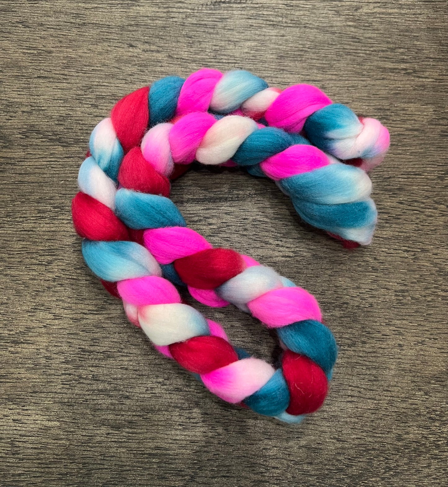 PINK RED TEAL Hand Dyed Spinning Fibre Superwash Merino Wool