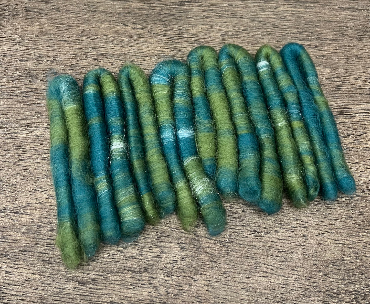 Rolag Set Hand Dyed Spinning Fibre Greens Merino and Nylon Non Superwash