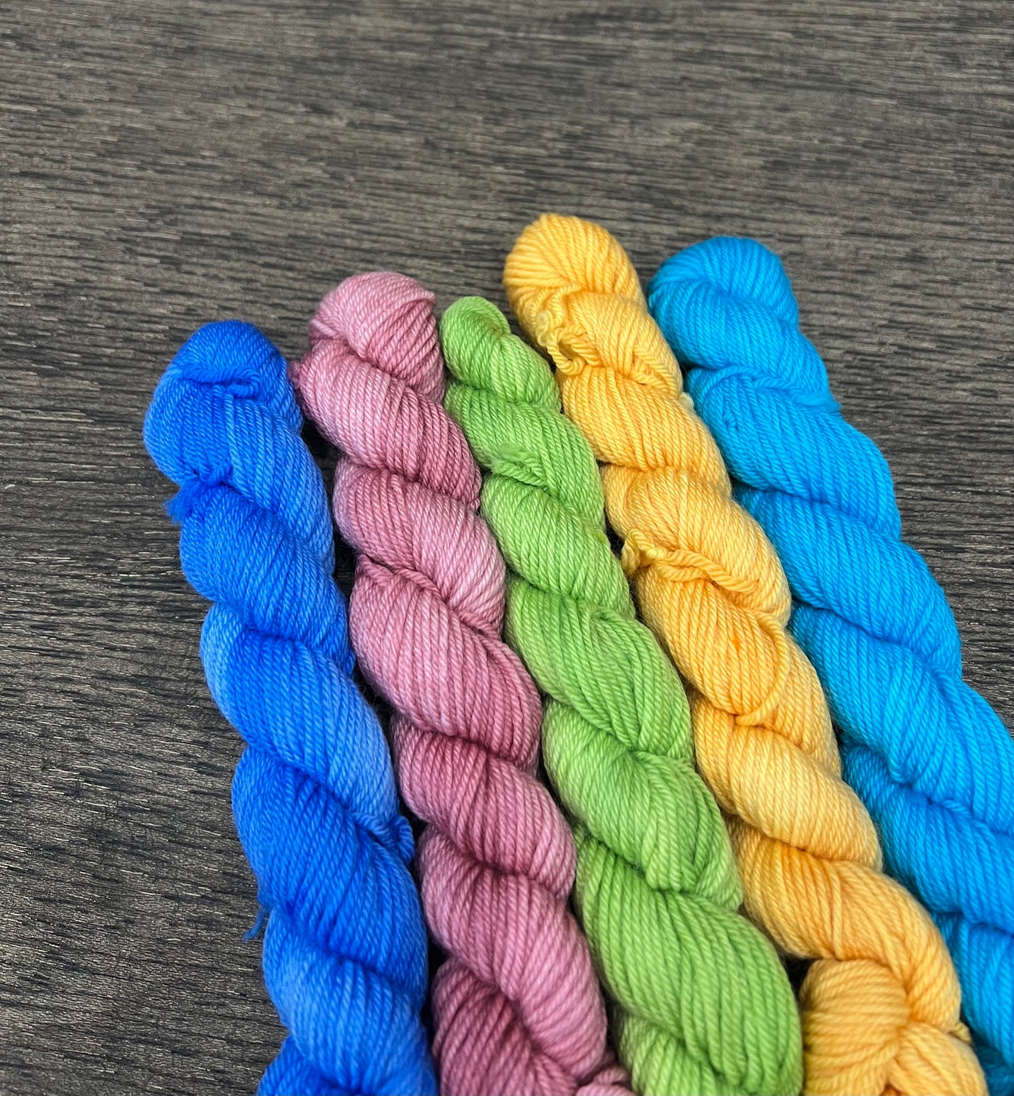 Blue Aqua Yellow Green Pink Mini Skein Set - 15 grams fingering weight