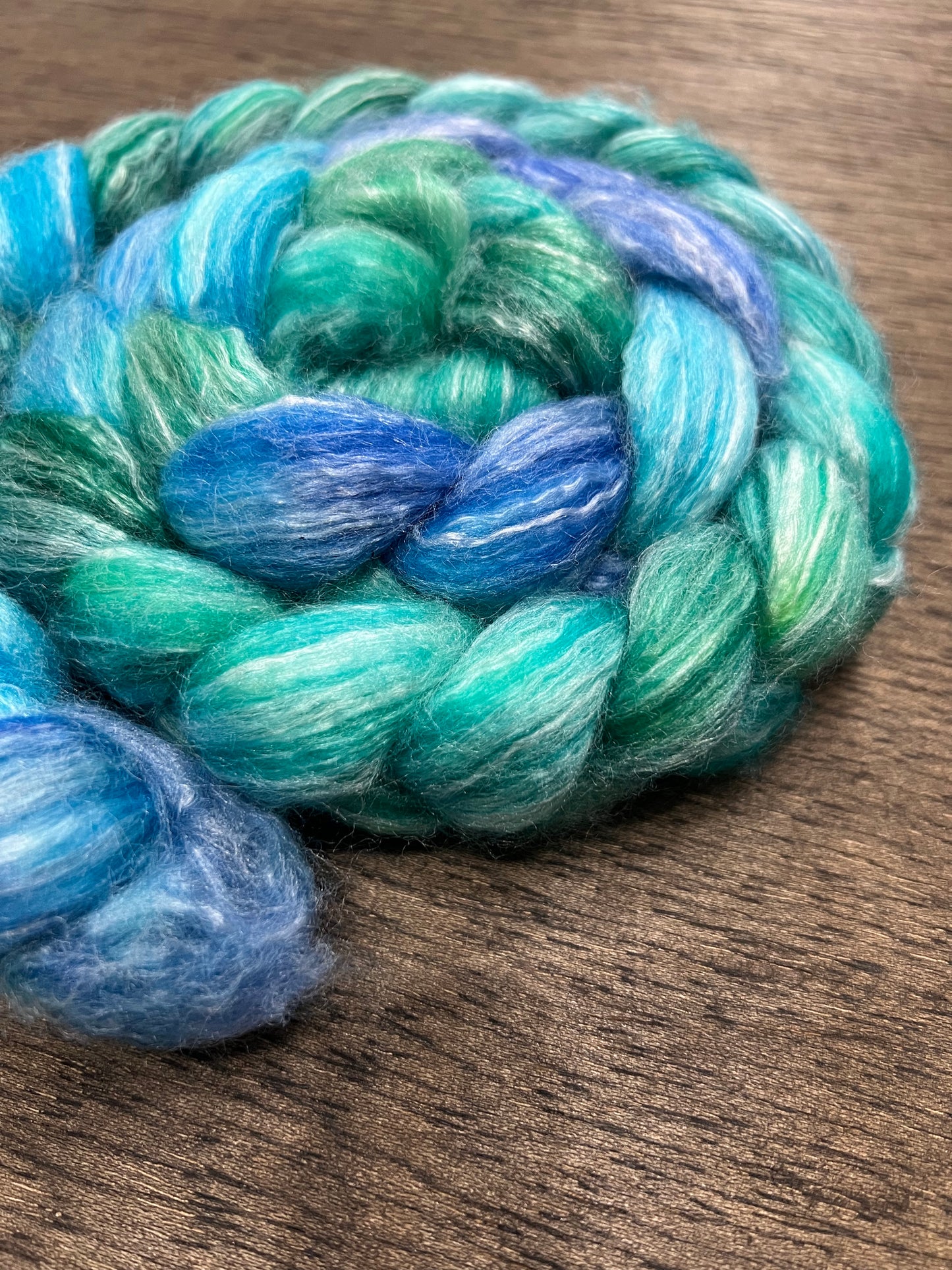 Hand Dyed Spinning Fibre NON Superwash Wool with Bamboo