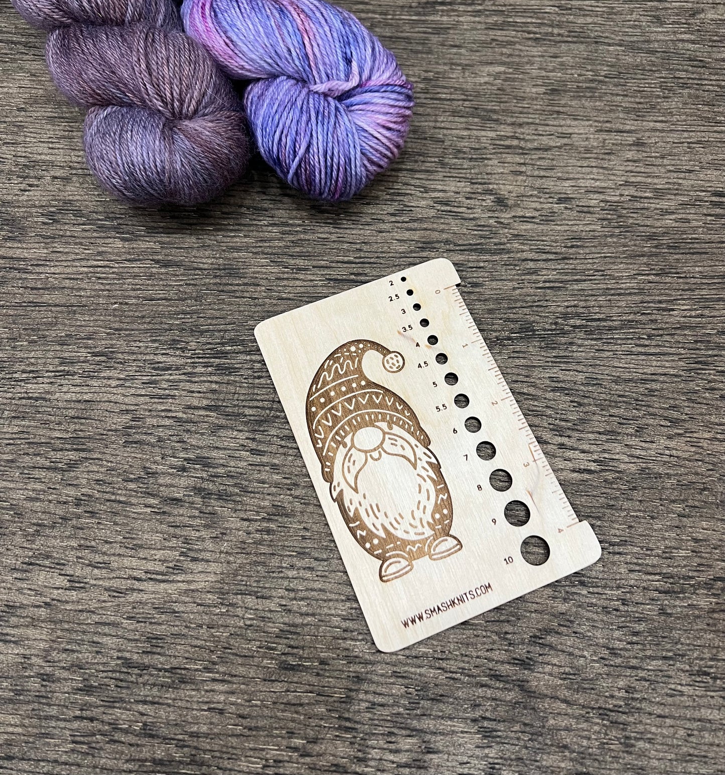 GNOME Wooden Knitting and Crochet Gauge and Needle size Ruler