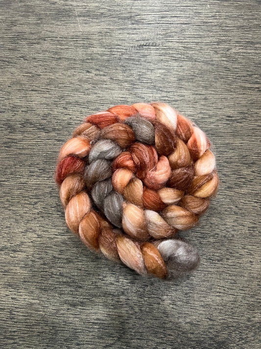 Hand Dyed Spinning Fibre NON Superwash Wool with Silk