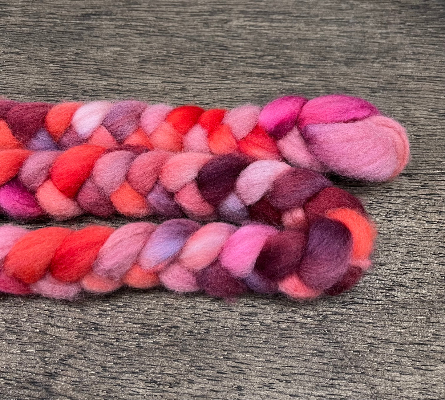 PINKS Hand Dyed Spinning Fibre Corriedale Top Non Supwrwash