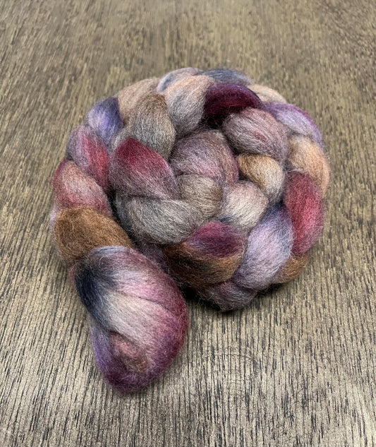 BURGUNDY, PURPLE, GREY Hand Dyed Spinning Fibre Corriedale Cross Roving Non Superwash