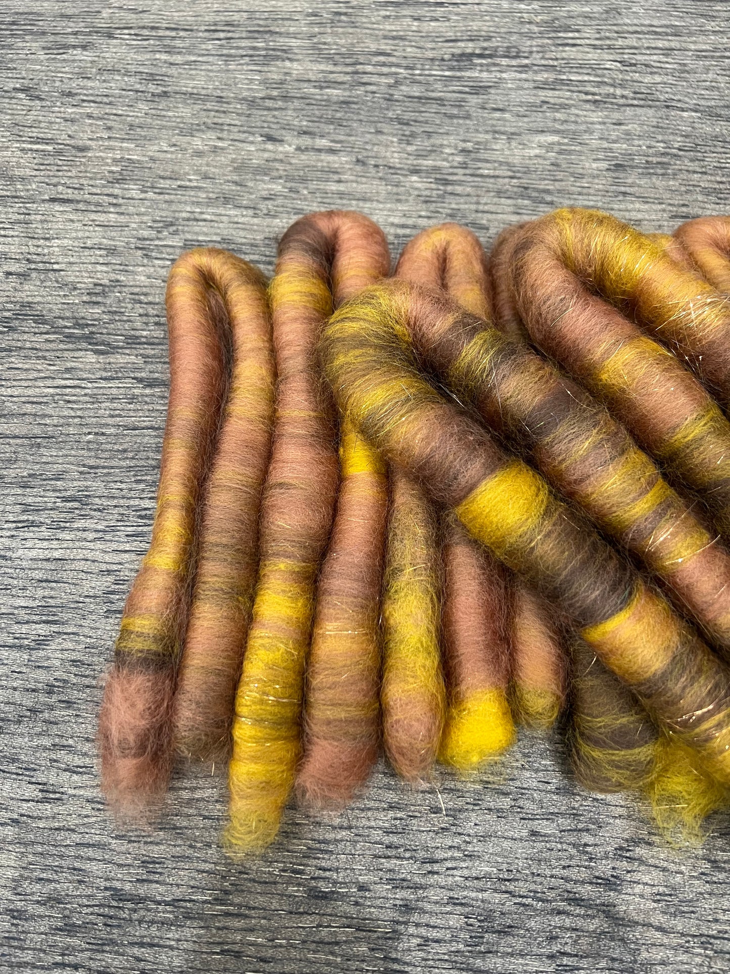 Rolag Set Hand Dyed Spinning Fibre Golds Merino and Angelina Non Superwash (Copy)