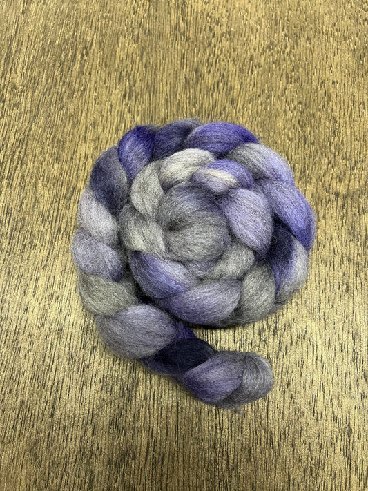 Purple Greys Hand Dyed Spinning Fibre Corriedale Cross Roving Non Superwash