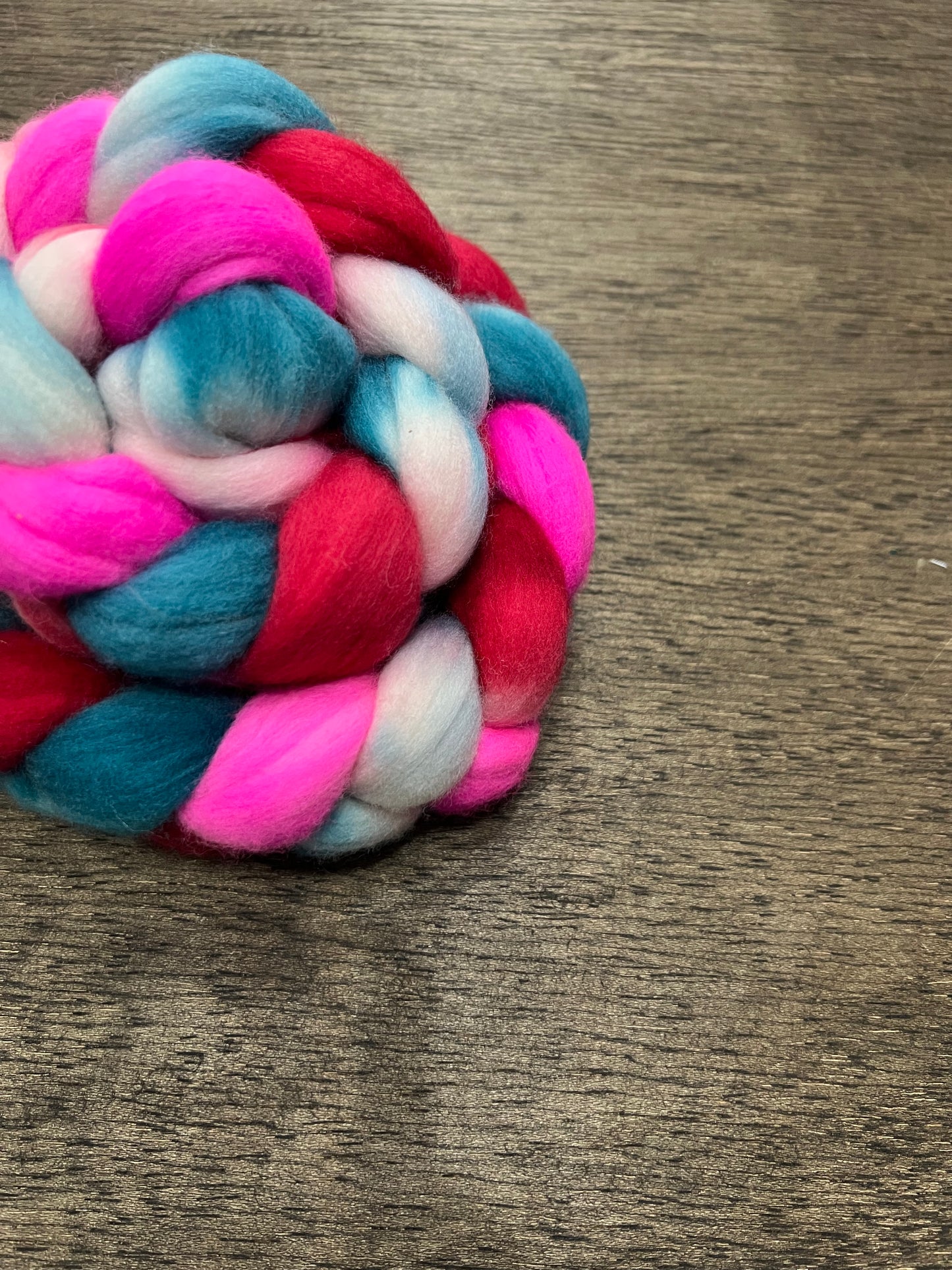 PINK RED TEAL Hand Dyed Spinning Fibre Superwash Merino Wool