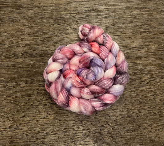 PINKS Hand Dyed Spinning Fibre NON Superwash Wool with Bamboo