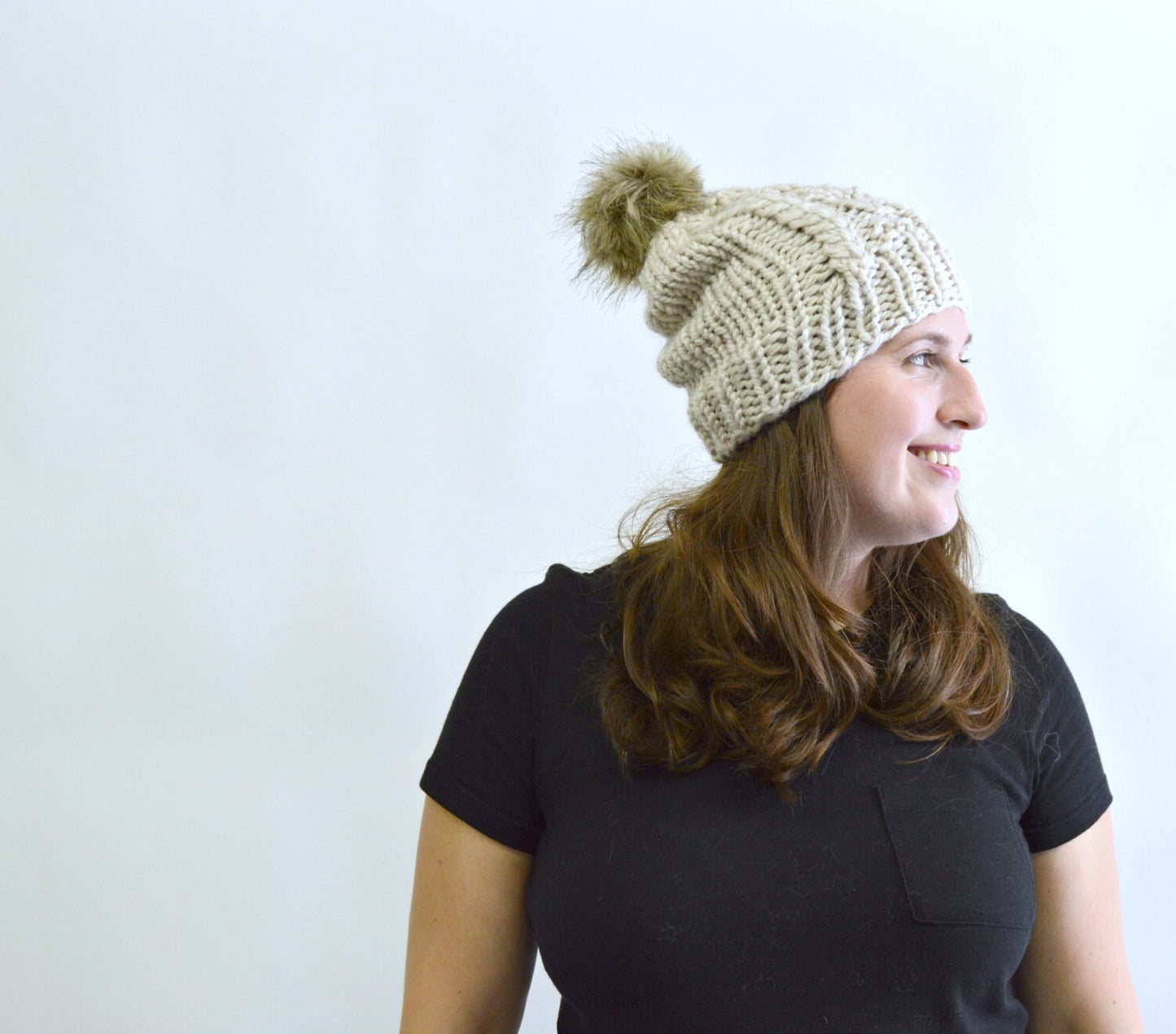 St Gabriel Pom Beanie Knitting Pattern: Cable Knit Hat (PDF Pattern)