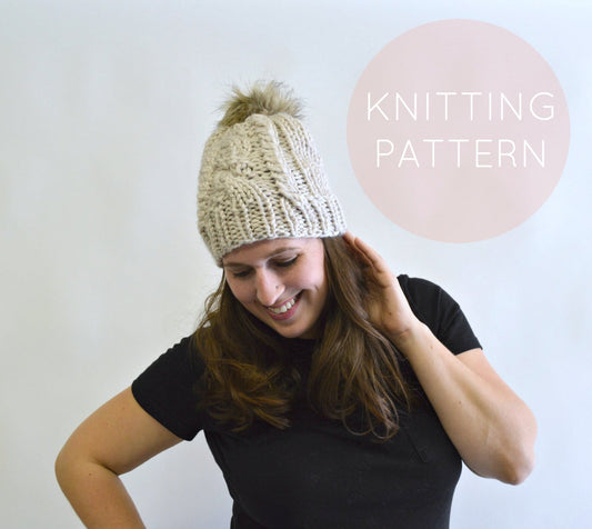 St Gabriel Pom Beanie Knitting Pattern: Cable Knit Hat (PDF Pattern)