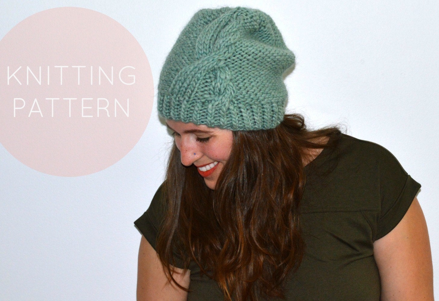 Slouchy Cable Knit Hat Pattern - Marmora, Bulky Yarn (PDF Download)