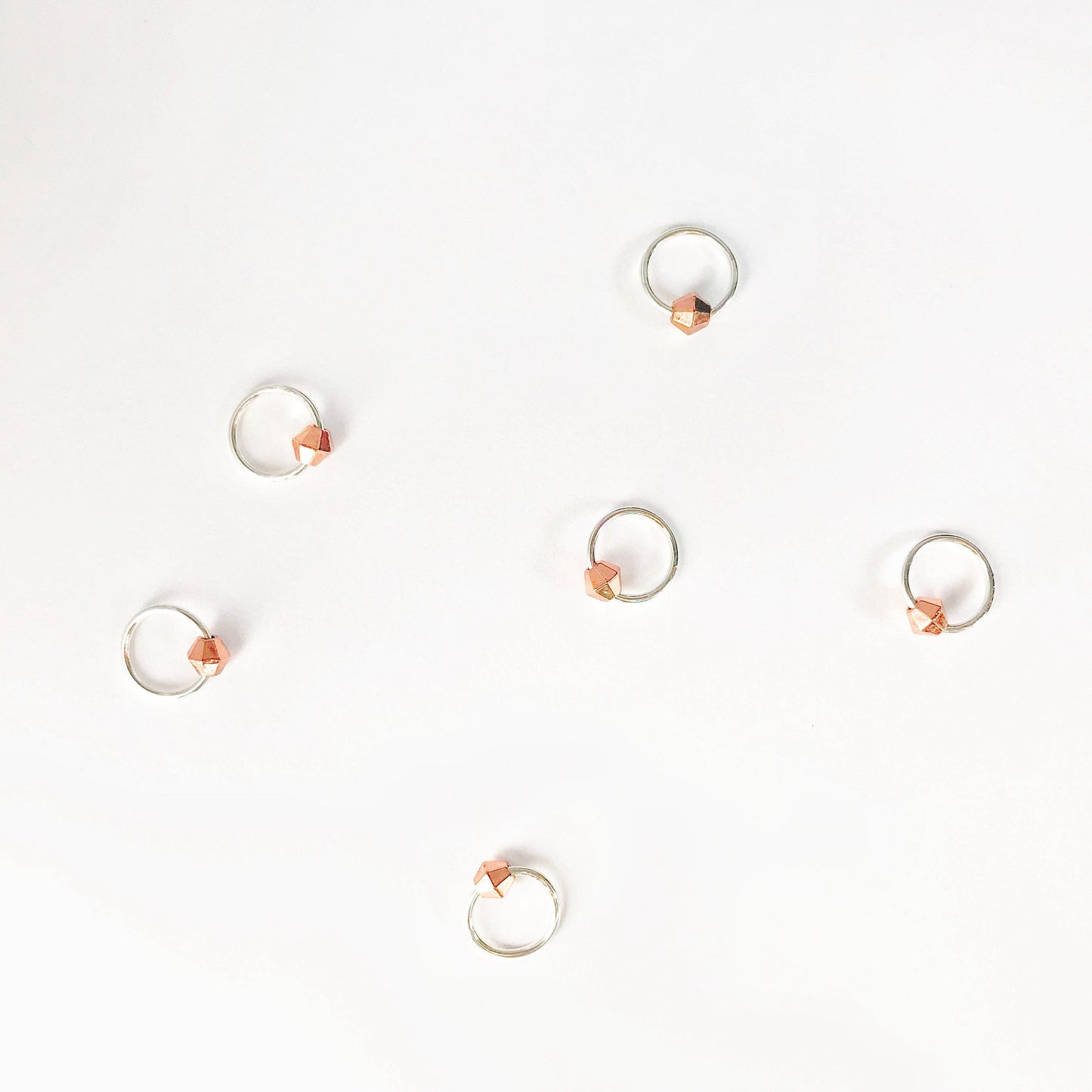 Silver Plated Stitch Marker Set: Rose Gold Geometric Knitting Charms