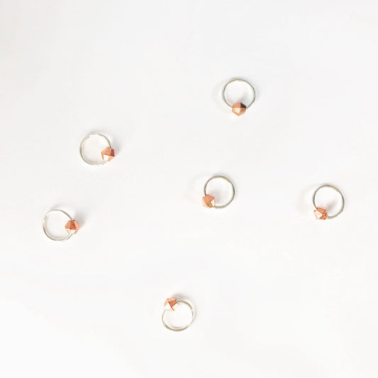 Silver Plated Stitch Marker Set: Rose Gold Geometric Knitting Charms