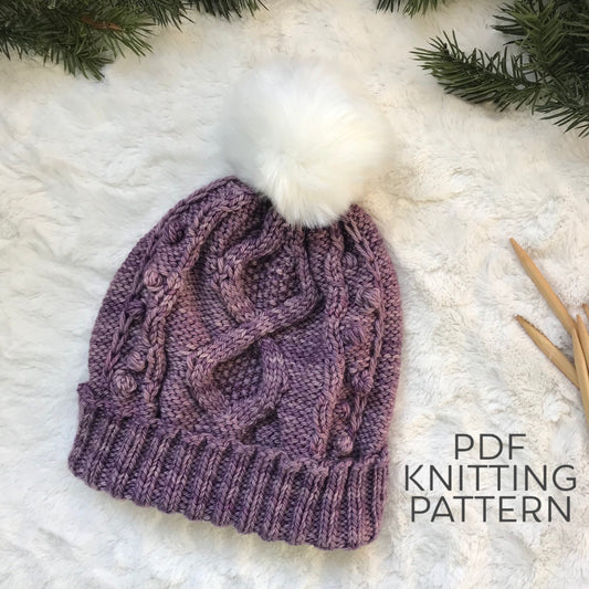 Dufrost Beanie Knitting Pattern: Cabled Hat (PDF Pattern)